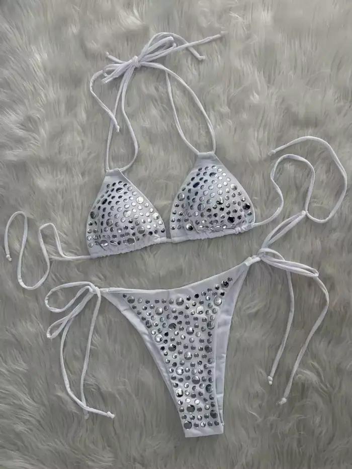 DEKA luxe noir diamant Bikini femmes Sexy strass Push Up Mini maillot de bain brésilien plage