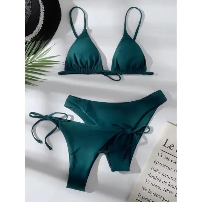 À la mode deux pièces Bikini maillot de bain ensemble avec Options de couleur unie