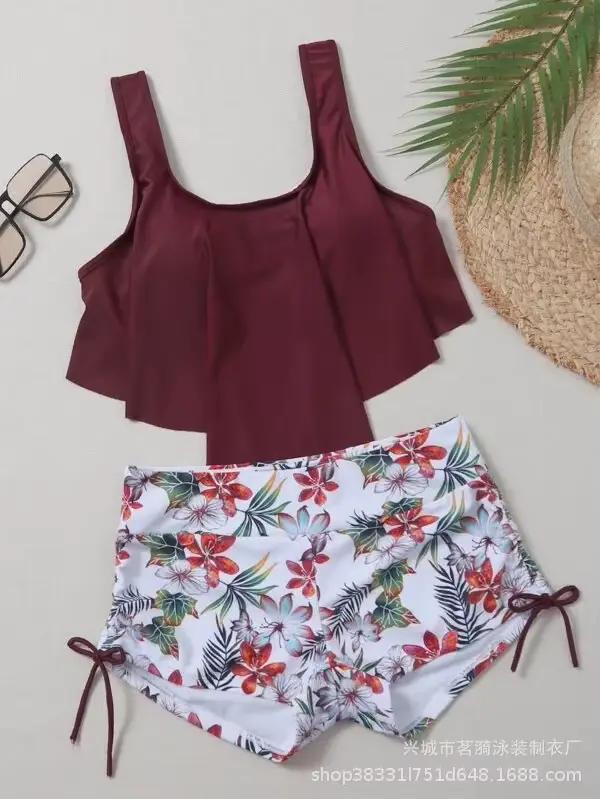 Maillot de bain deux pièces à volants pour femmes