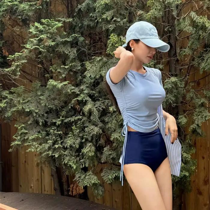 Maillot de bain deux pièces taille haute sportif amincissant