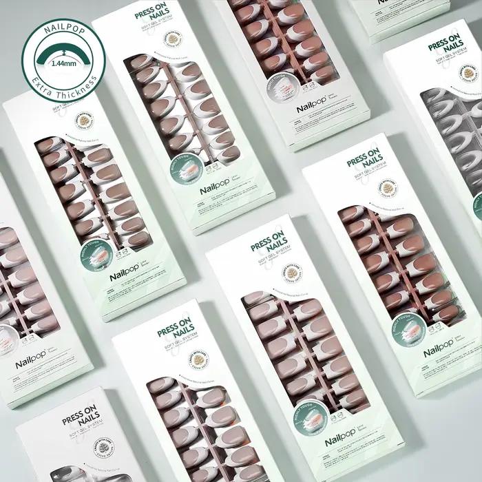 Nailpop pointe française presse sur ongles 14 tailles forme moyenne pré-française Gel souple ongles conseils Ultra ajustement couverture complète faux ongles 140 pièces