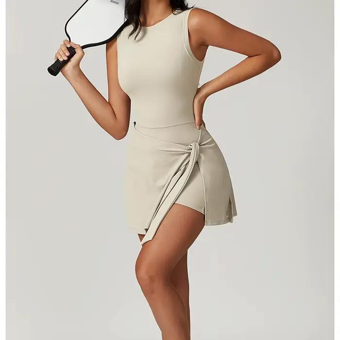 Faux deux pièces robe de bain femmes sans manches ventre contrôle côté pansement une pièce maillot