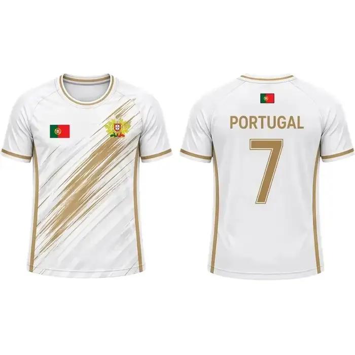 Maillot de football du Portugal pour hommes et femmes, t-shirt respirant à séchage rapide avec imprimé rayures brossées pour l'entraînement sportif