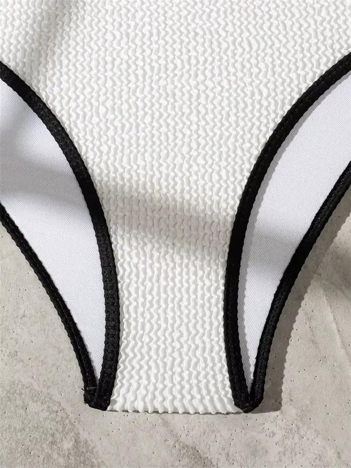 Sexy taille haute Bikini blanc maillot de bain bordure noire plage Bikinis Push Up femmes dos nu côtelé vacances