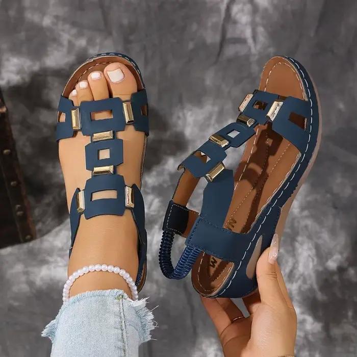 Sandales romaines grande taille pour femme, sandales de plage de créateur, chaussures compensées d'été confortables à enfiler pour l'extérieur