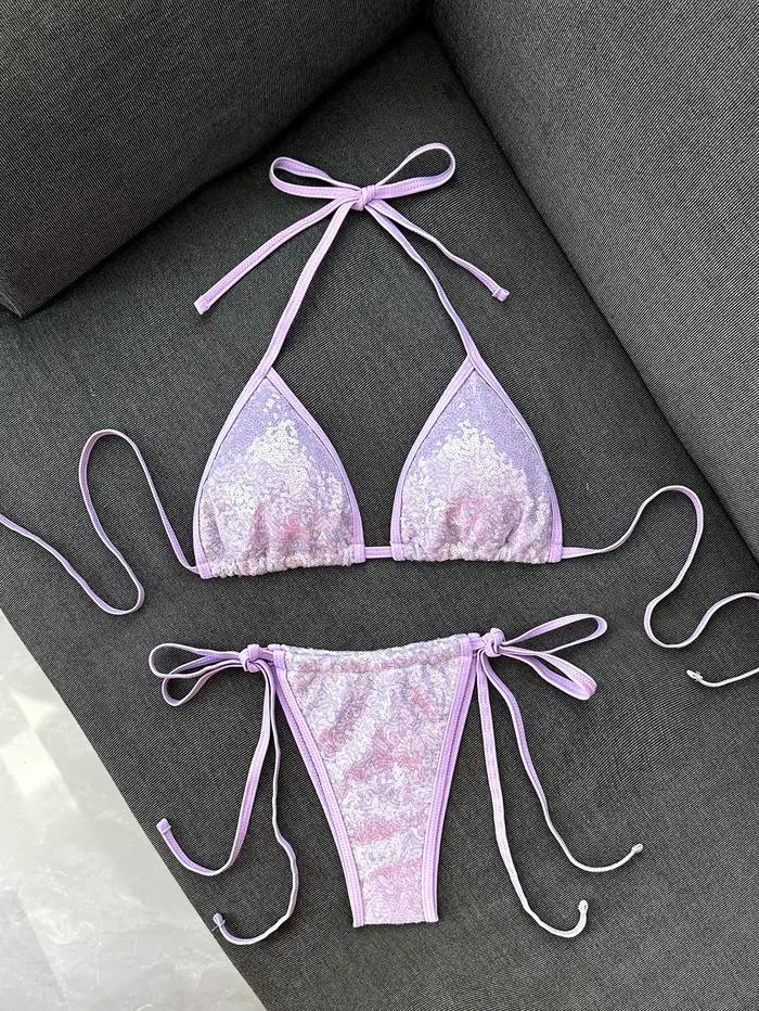 Ensemble bikini bleu à sequins brillants 2026 pour femme