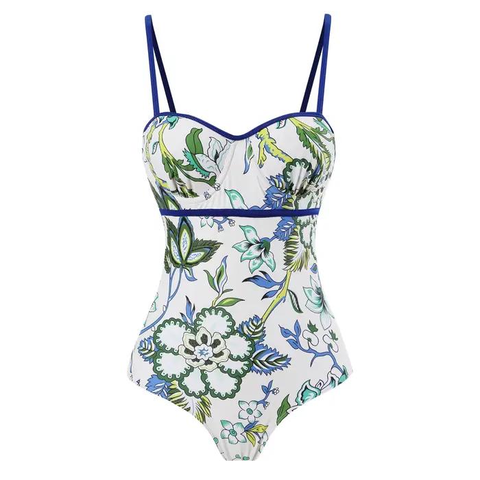 Maillot de bain imprimé une pièce pour femme 2026 avec jupe de plage