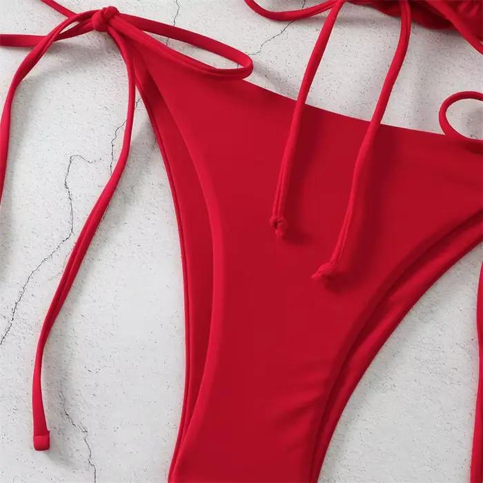 Sexy String Bikini 2024 Rouge Hors Épaule Maillot De Bain