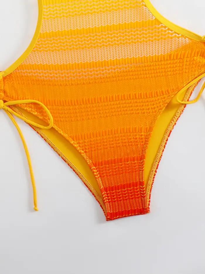 Sexy Orange dégradé maillot de bain femmes évider dos nu dentelle une pièce maillots
