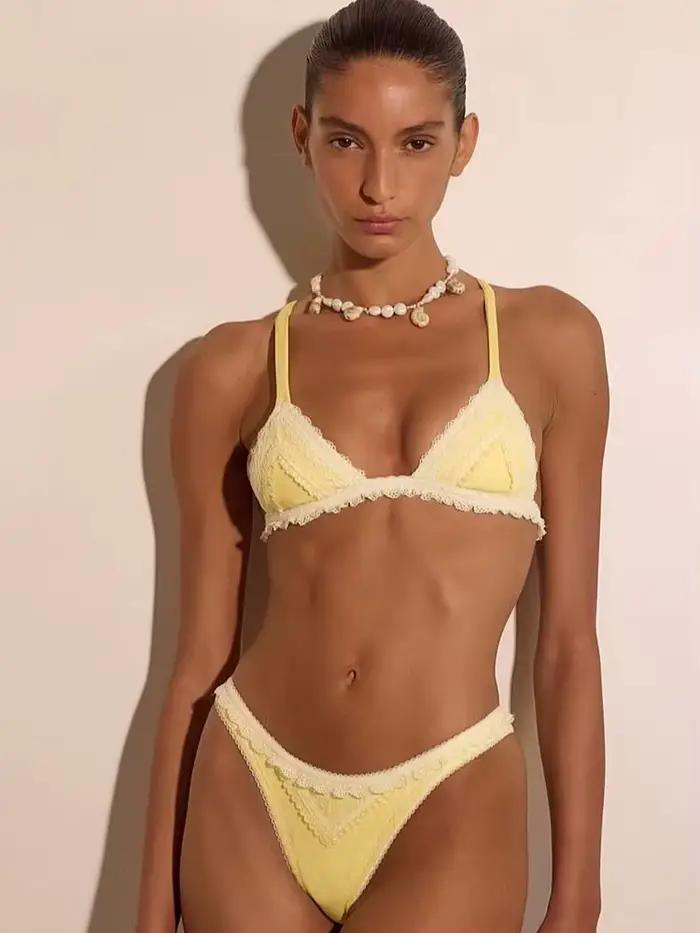Bikini triangle à col halter pour femmes, maillot de bain sexy, biquini à lacets, maillot de bain féminin pour les vacances, vêtements de plage