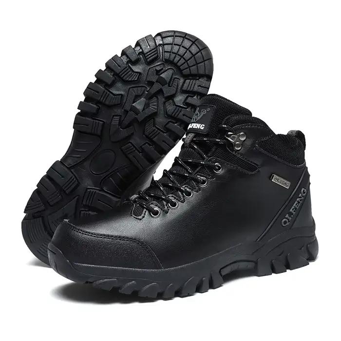 Bottes de rinçage en cuir pour hommes, chaussures de cowboy décontractées, chaussures de randonnée, peluche chaude, extérieur, noir, grande taille, neige, garçons, hiver