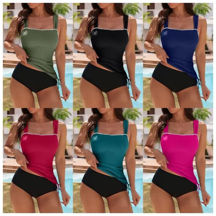Maillot de bain tankini taille haute pour femme deux pièces solide dentelle style européen design conservateur avec coussinets de poitrine sans bretelles occasions spéciales été plage piscine activités de plein air cadeau spécial
