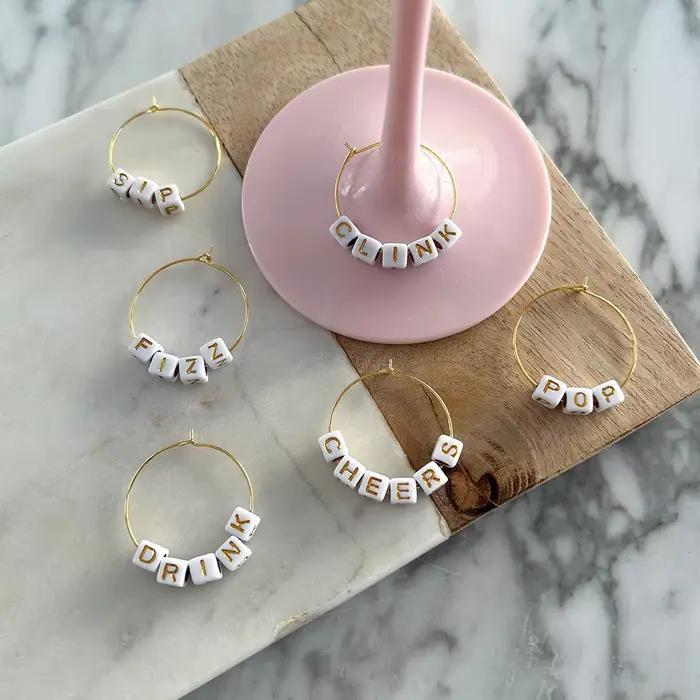 Breloques personnalisées pour verres à vin, 6 pièces, étiquettes nominatives réutilisables pour mariage, Galentine, fournitures de réception nuptiale, identifiant de boisson