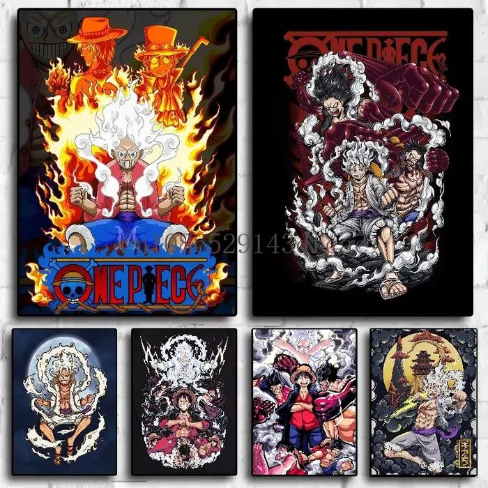 Papier peint Luffy Gear 5, une pièce, dessin animé classique, Art minimaliste passionné, décoration de la maison, peinture sur toile, affiches murales