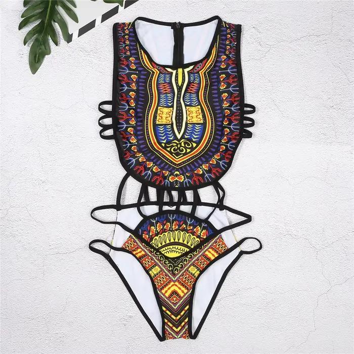 Femmes ethnique Floral une pièce maillot de bain africain