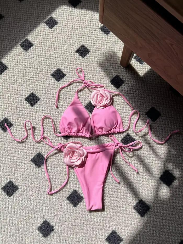 Ensemble de bikini sexy deux pièces à fleurs 3D