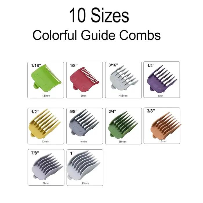Lot de 10 accessoires de guidage professionnels pour tondeuse à cheveux - Peignes de 1/16' à 1', compatibles avec la plupart des tondeuses Wahl/Kemei/VGR