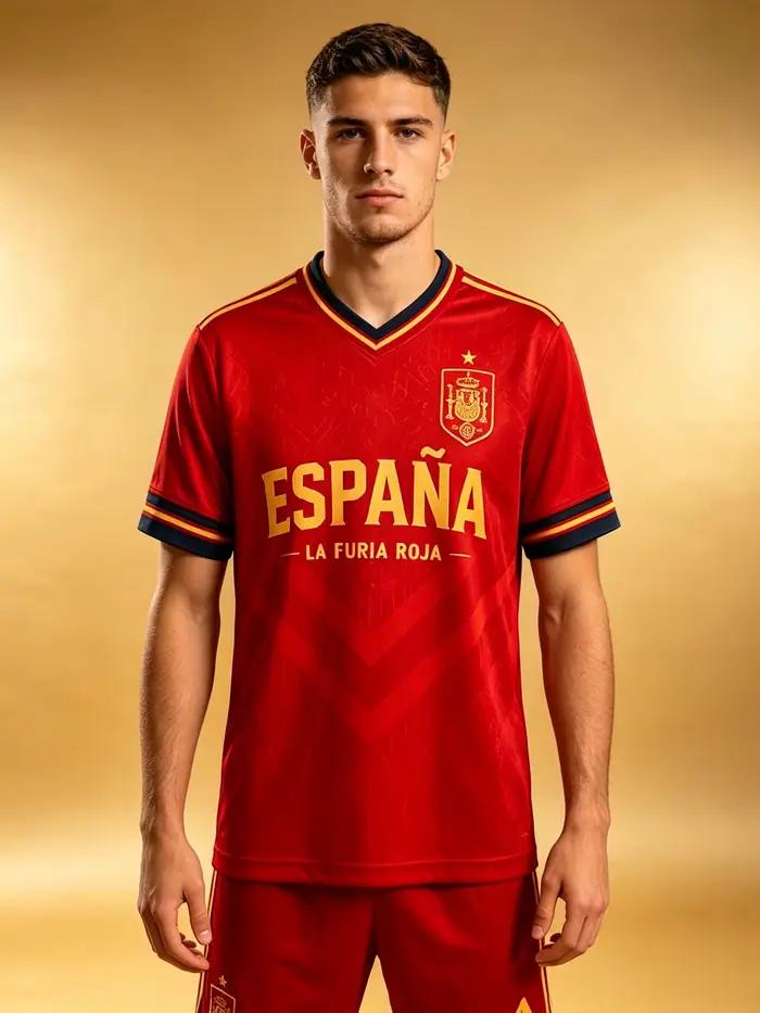 Maillot de football unisexe Espagne La Furia Roja N°10 Rouge Jaune Séchage rapide Manches courtes