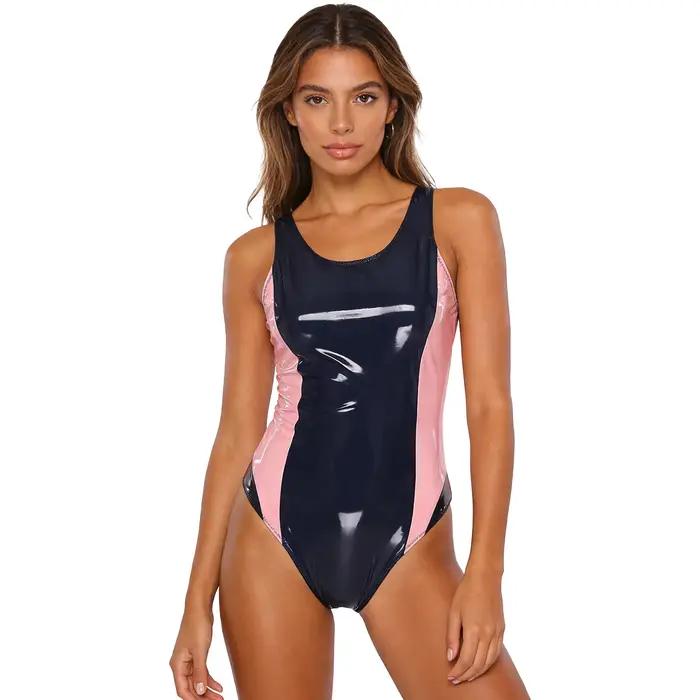 Maillot de bain une pièce en similicuir PU pour femme
