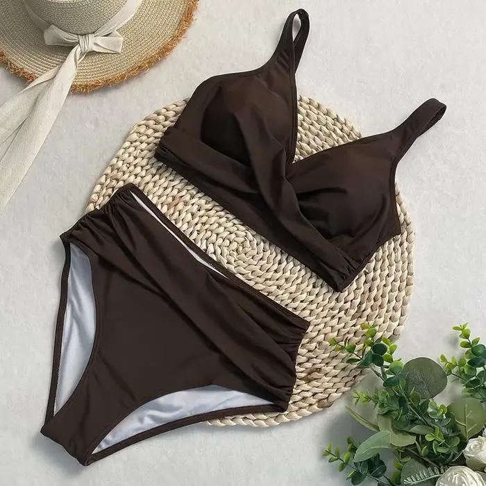Maillot de bain féminin bikini ensemble de plage taille haute avec rembourrage nylon élasthanne pour femmes ocasions plage piscine spa et croisière