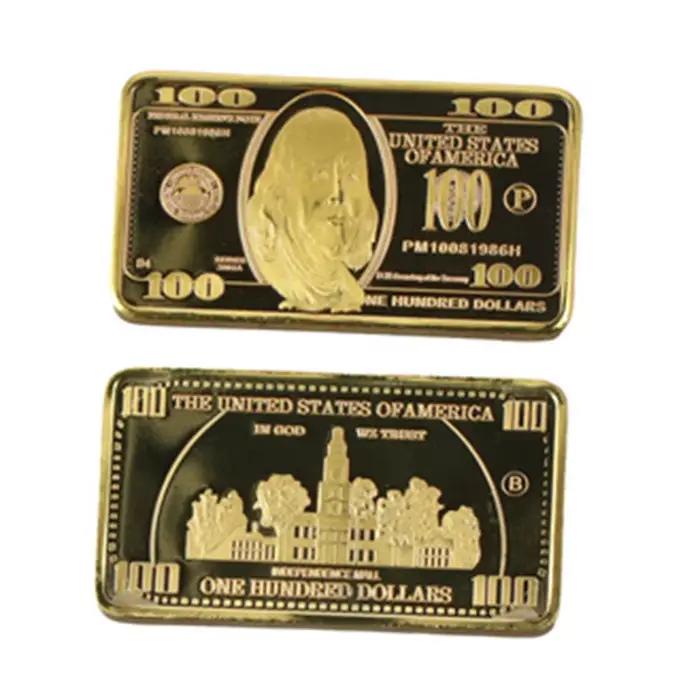 1 pièces USA 100 Dollar lingot 24k barre d'or pièce en métal américain barres d'or USD avec Gif