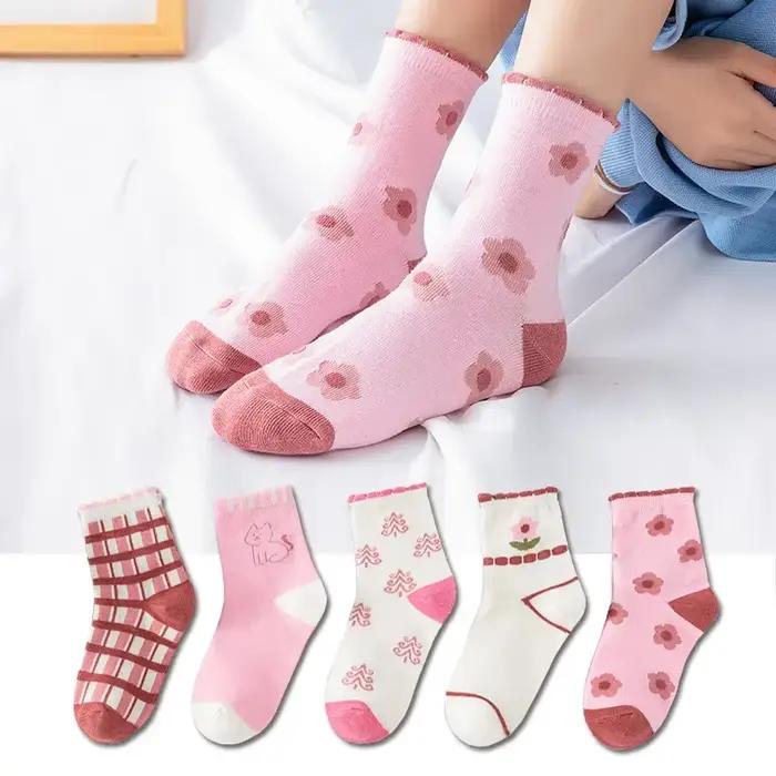5 paires de chaussettes pour enfants, longueur moyenne, dessin animé, confortables, chaudes, de haute qualité, chaussettes pour bébés, chaussettes pour garçons, quatre saisons