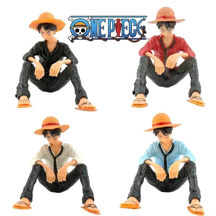 Figurine de dessin animé One Piece, Luffy en position assise, modèle en PVC, collection de figurines, jouet pour cadeau d'anniversaire et de noël