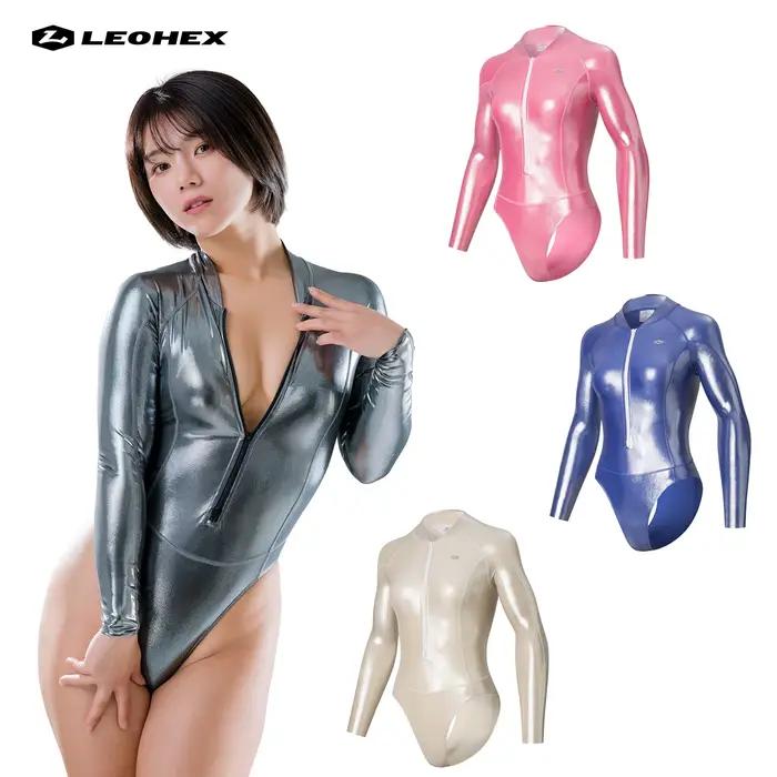 LEOHEX Maillot de bain à manches longues pour femme – Tissu brillant