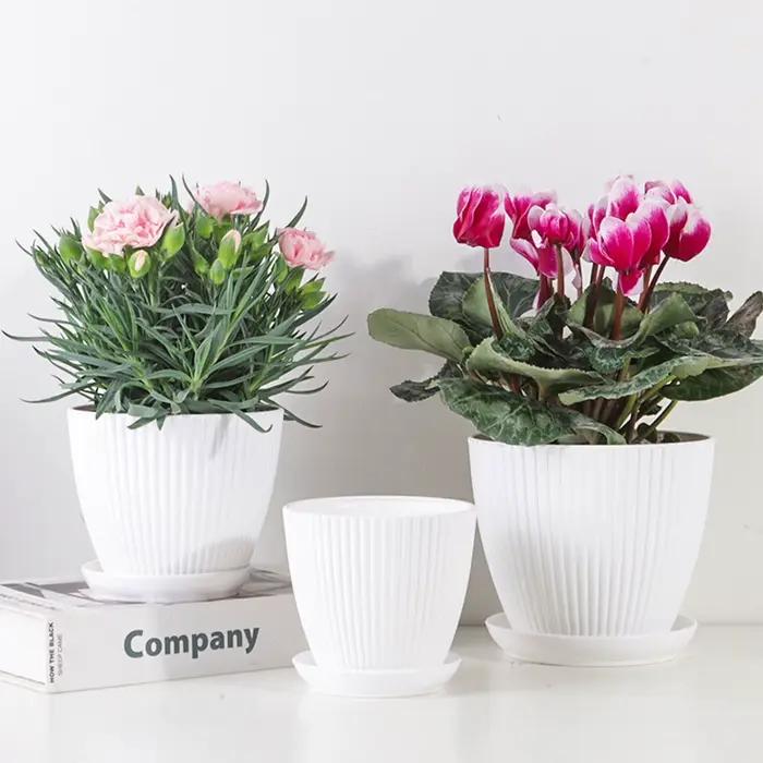 Pot de fleurs en résine avec plateau, pot de fleurs moderne pour l'intérieur et l'extérieur, pour le salon, le bureau, la décoration de bureau, durable et élégant