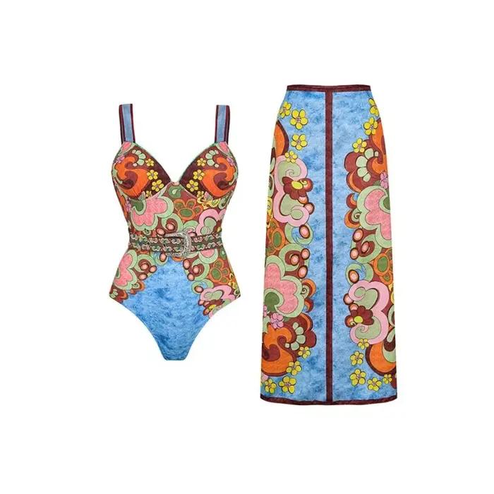 Maillot de bain une pièce bloc de couleur avec jupe