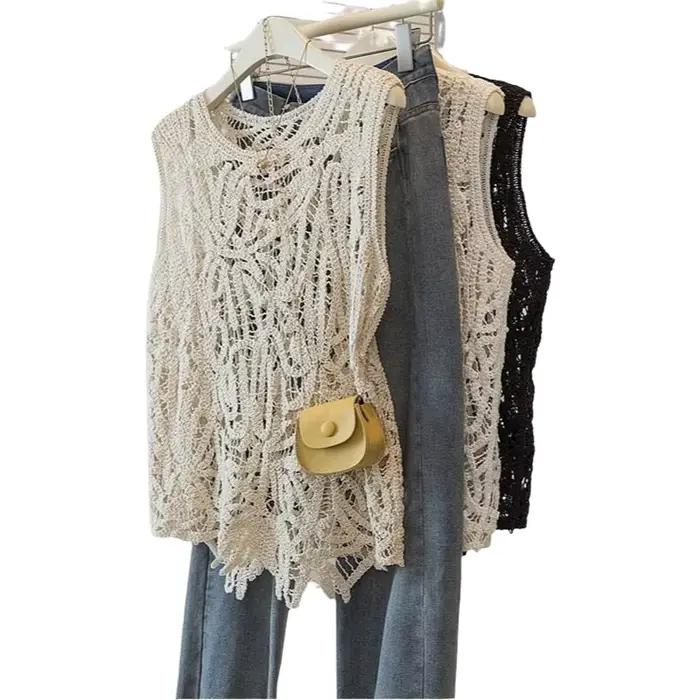 Nouvelle collection été : Gilet grande taille pour femme, style coréen tendance, polyvalent, design simple, sensation de légèreté, en coton et lin.
