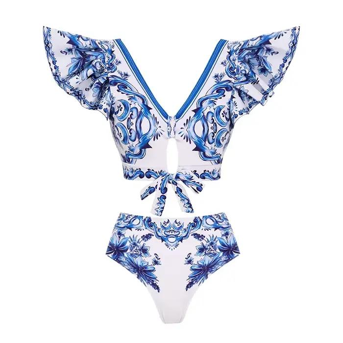 Maillot de bain imprimé Majolica avec nœud décoratif