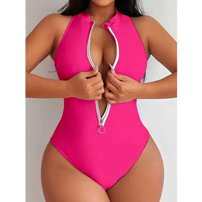 Fermeture éclair Sexy une pièce maillots de bain fermé femmes