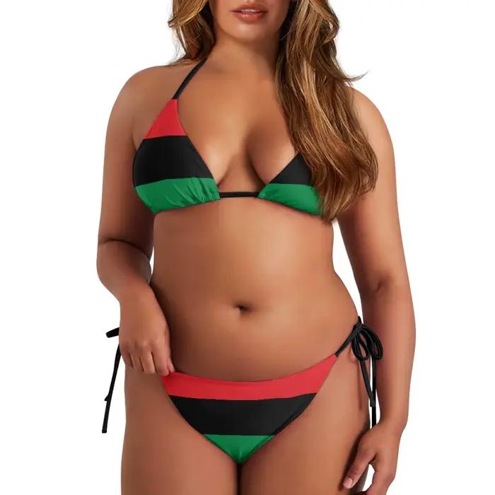 Maillot de bain deux pièces imprimé motif drapeau drôle français