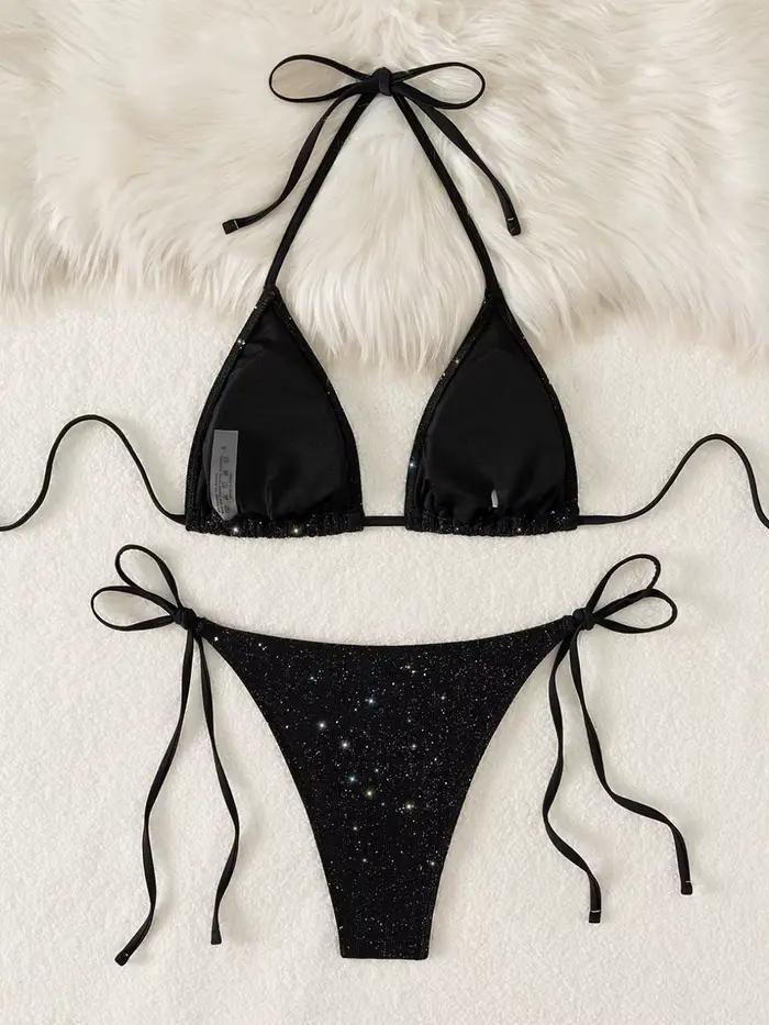 Brillant scintillant licou à bretelles Bikini 2025 coupe haute Bikinis femme maillot de bain femmes maillots