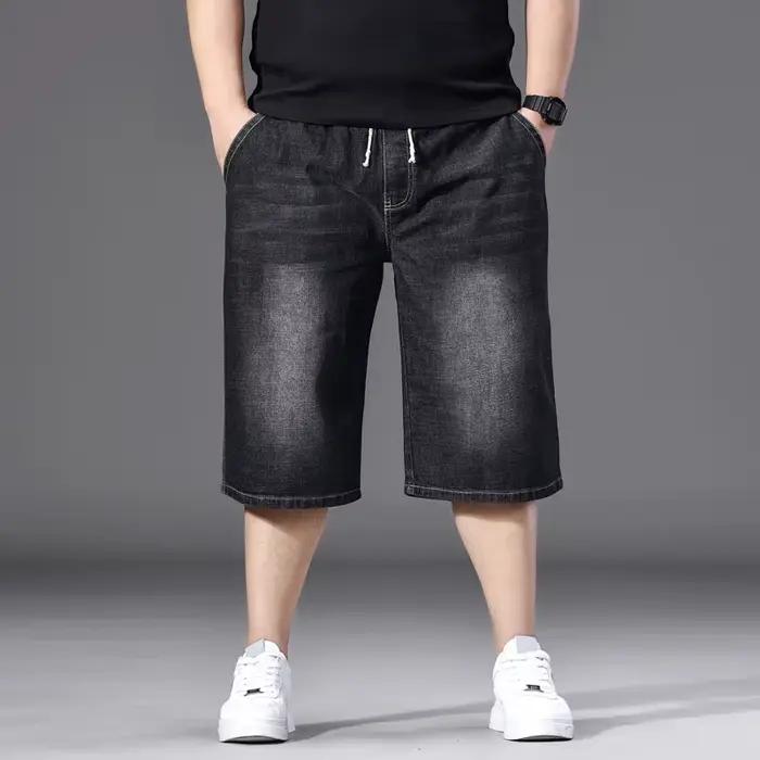Shorts en jean pour hommes grande taille, décontractés, élastiques, mode estivale, taille mi-haute, polyvalents, en coton, coupe ample et confortable