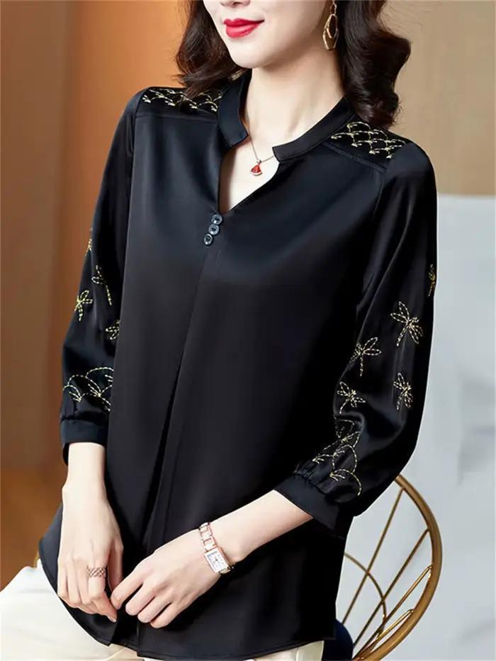 5XL grande taille femmes printemps été Blouses chemises dame mode décontracté à manches longues rabattu haut Blouse WY0391