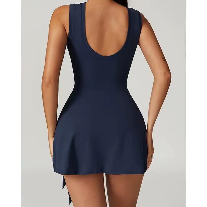 Faux deux pièces robe de bain femmes sans manches ventre contrôle côté pansement une pièce maillot