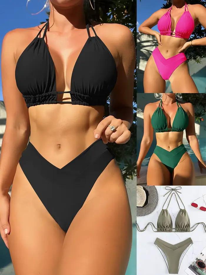 Grande taille plage Bikini noir Sexy licou