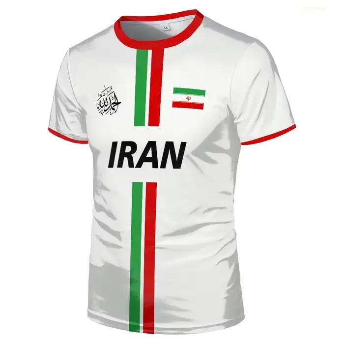 Iran Football Jersey Sports d'été respirant séchage rapide col rond manches courtes T-shirt drapeau iranien motif de carte unisexe hauts cadeau