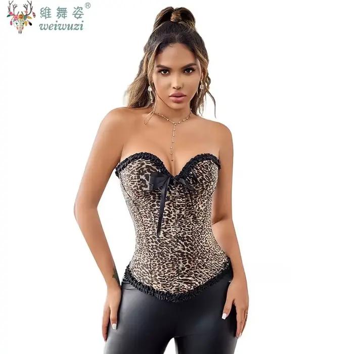 Corset Bustier Femme Grande Taille, Imprimé Léopard Charmant, Lingerie Sexy, Lingerie Sculptante Vintage, Bustiers de Style Court, Effet Ventre Plat