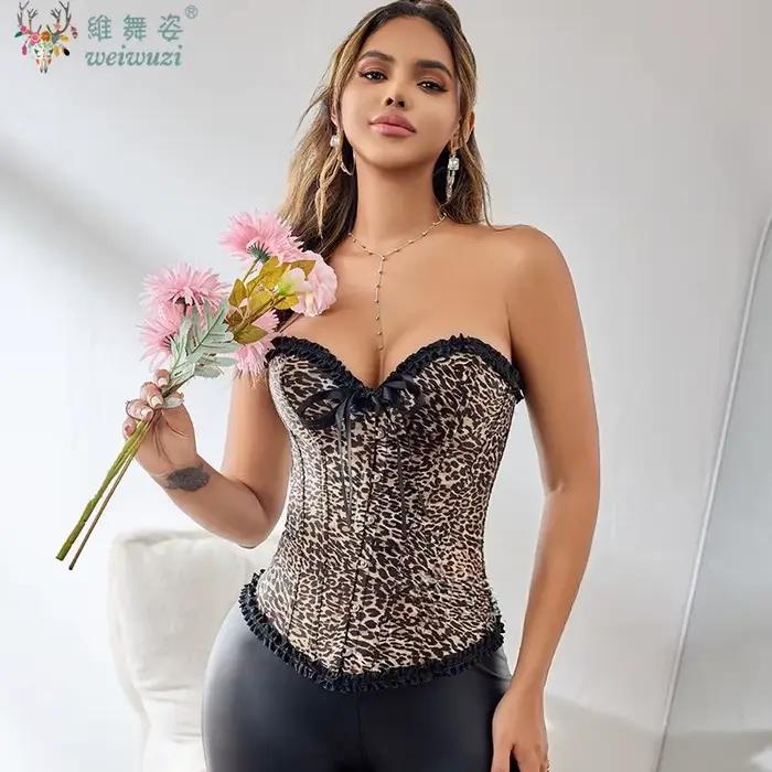 Corset Bustier Femme Grande Taille, Imprimé Léopard Charmant, Lingerie Sexy, Lingerie Sculptante Vintage, Bustiers de Style Court, Effet Ventre Plat