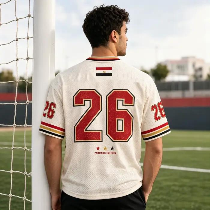 Maillot de football rétro Égypte 2026 col en V, style sportif urbain, mode rétro, respirant et séchage rapide