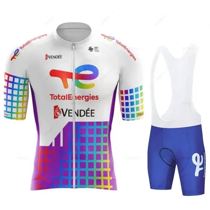 Total Energies-ensembles de maillots de cyclisme pour hommes, manches courtes, équipe professionnelle, vêtements de vélo de route, combinaison à bretelles de vélo vtt respirante, été