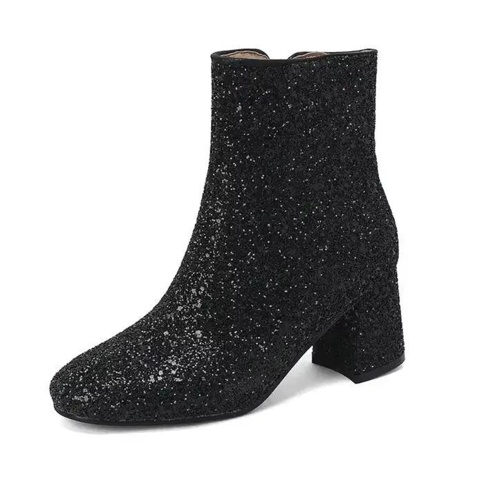 Bottines Chelsea pour femmes, grande taille 48 49 50, or, argent, bleu, tissu pailleté, paillettes, talons hauts épais, scintillants, fête, hiver