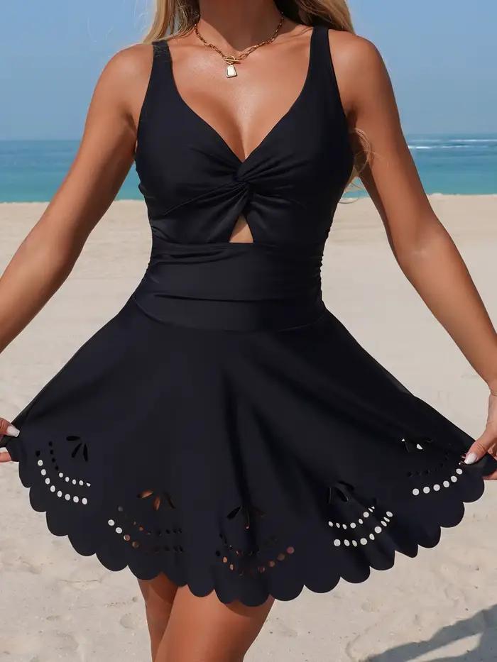 Maillot de bain froncé uni pour femmes