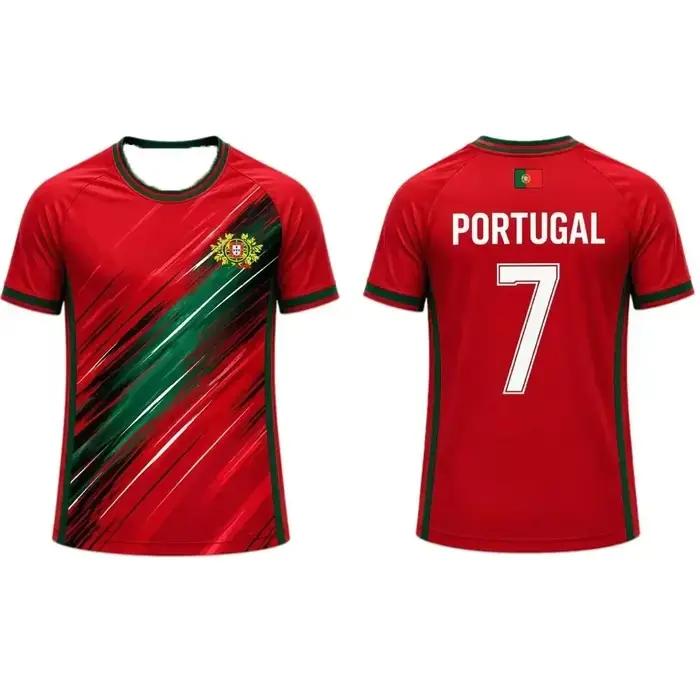Maillot de football du Portugal pour hommes et femmes, t-shirt respirant à séchage rapide avec imprimé rayures brossées pour l'entraînement sportif