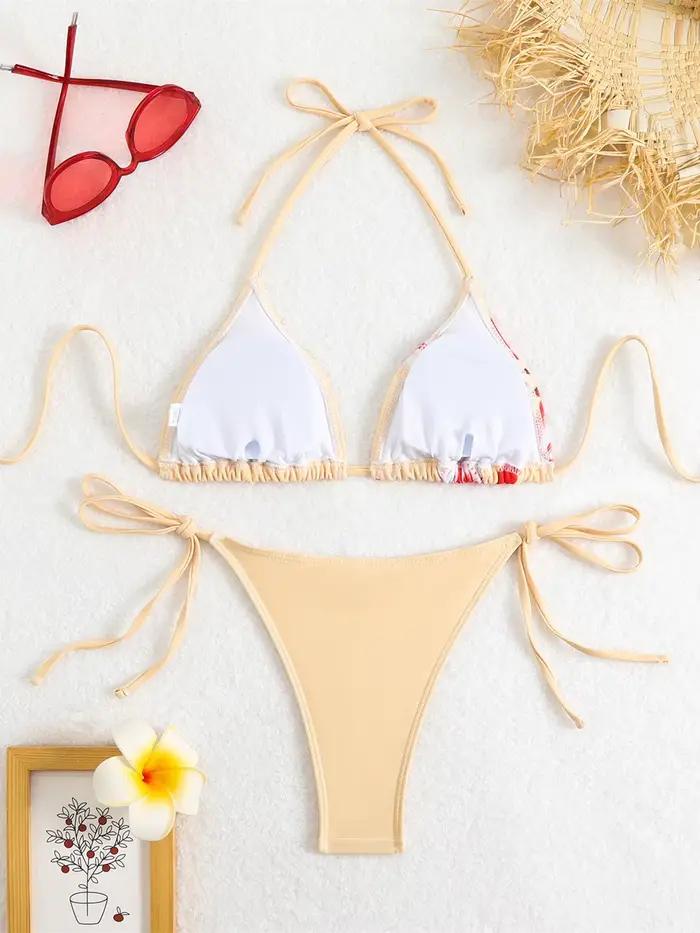 Maillot de bain brésilien imprimé floral pour femmes style plage bikini sexy soutien-gorge push-up culotte tanga latérale vêtements de plage piscine mariage vacances fête croisière