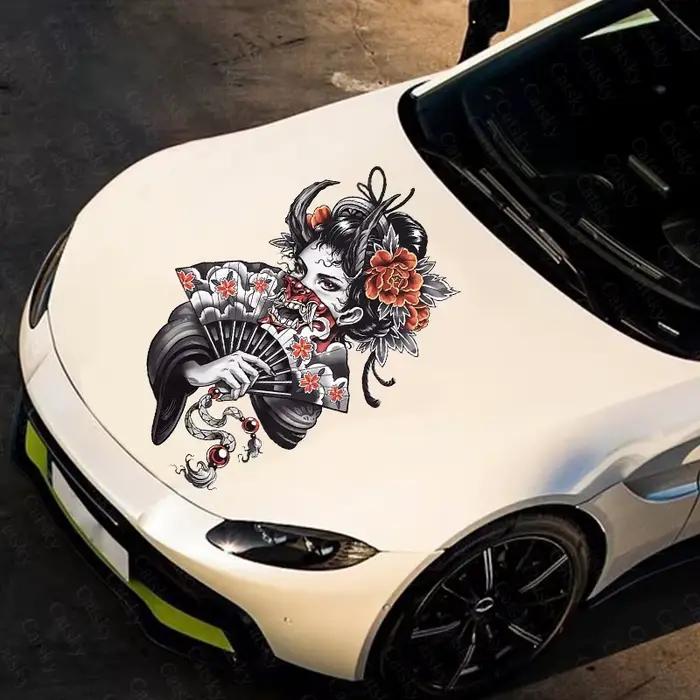 Autocollant de capot de voiture fleur de geisha japonaise, motif graphique, couleur, côté, maATM