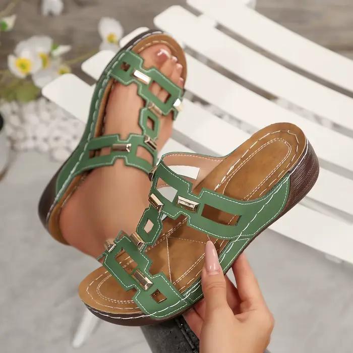 Sandales romaines grande taille pour femme, mules de plage à bout ouvert, compensées d'été, confortables, chaussures d'extérieur à enfiler pour femme